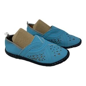 J’AOIOR Women's Size 38 Slip On Casual Flats Light Blue Leather Shoes New